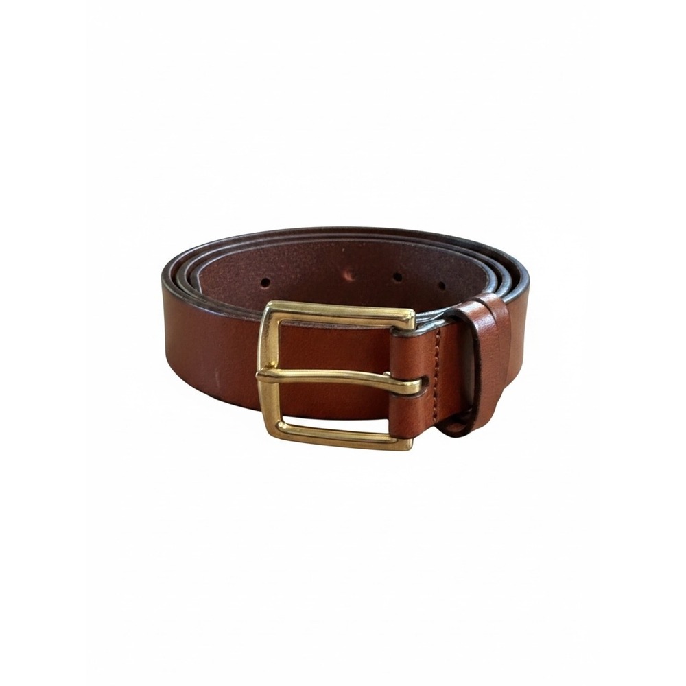 J.Crew Leather Belt M/L Brown Gold Buckle Genuine Leather Classic Preppy